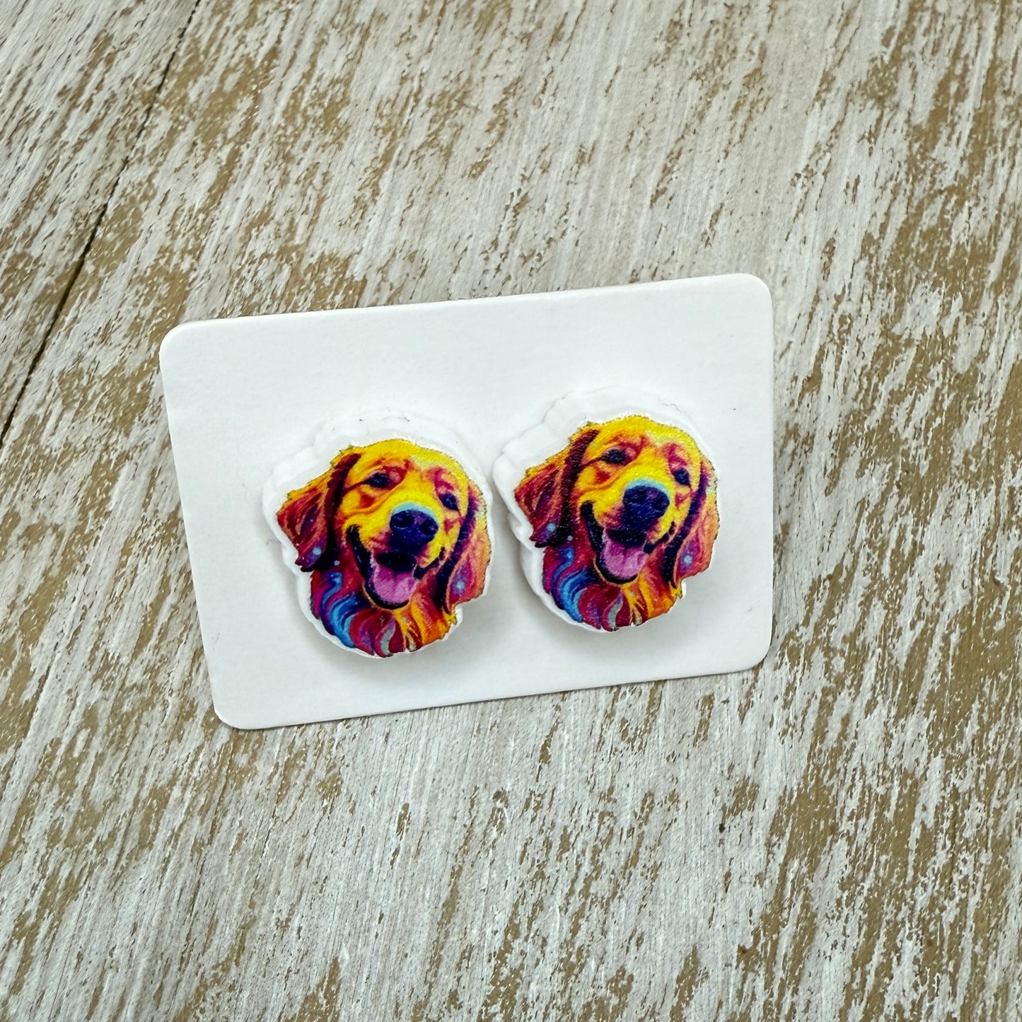 UV Printed Golden Grins Acrylic Stud Earrings