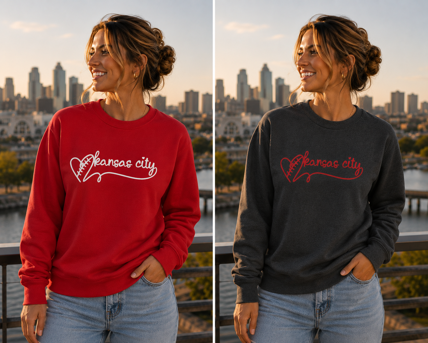 Kansas City Football Sweatshirt| KC Heart Sweatshirt | Red Gildan Graphic Sweatshirt | Football Fan Shirt | Kansas City Game Day Apparel