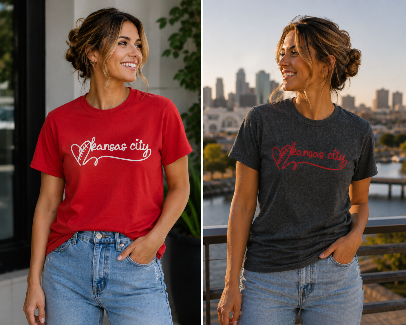 Kansas City Football Shirt | KC Heart Tee | Red Gildan Graphic Tee | Football Fan Shirt | Kansas City Game Day Apparel