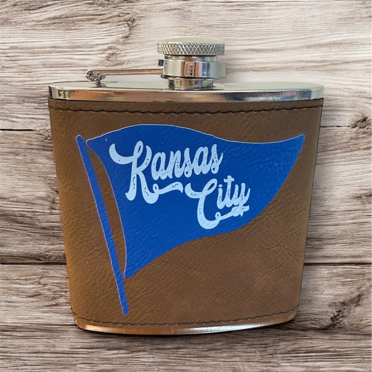UV Printed Kansas City Royal Blue Pennant 6 oz. Flask