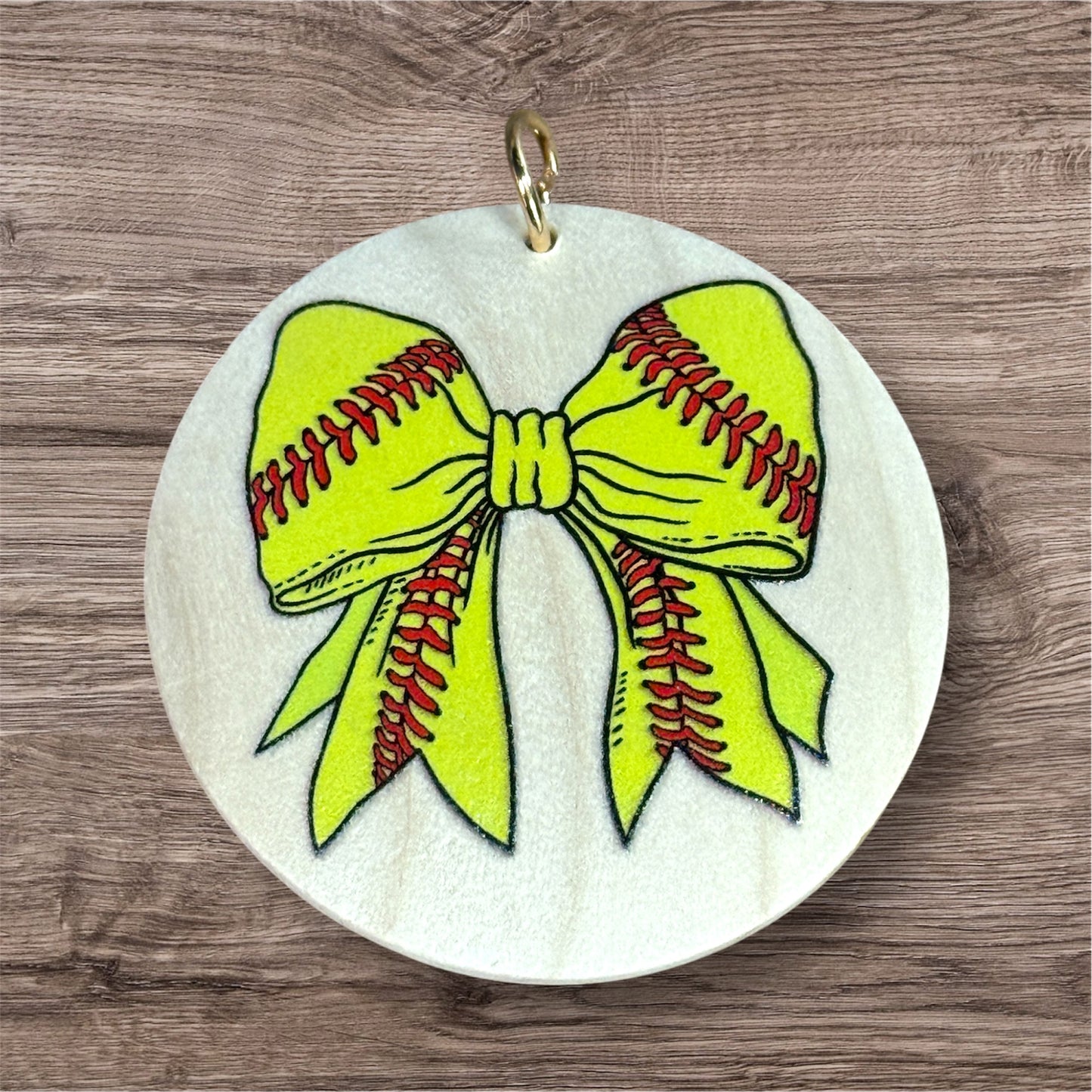 UV Printed Softball Bow Keychain
