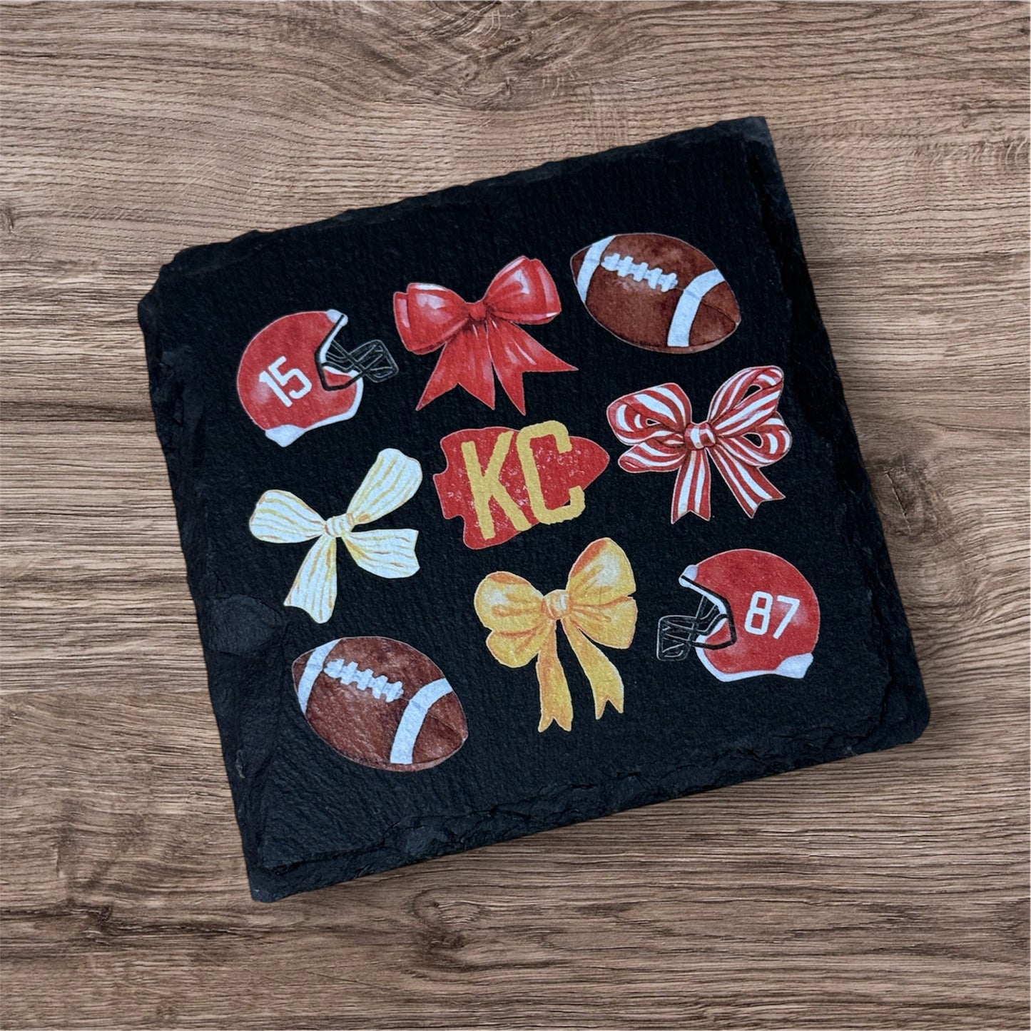 UV Printed KC Football and Bows Slate Coaster