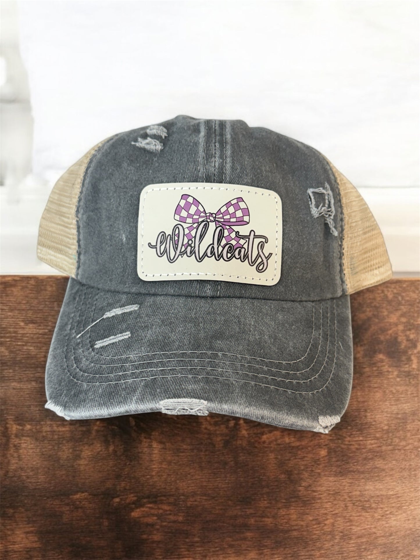 UV Printed Checkered Wildcats Bow Women's Criss Cross Hat