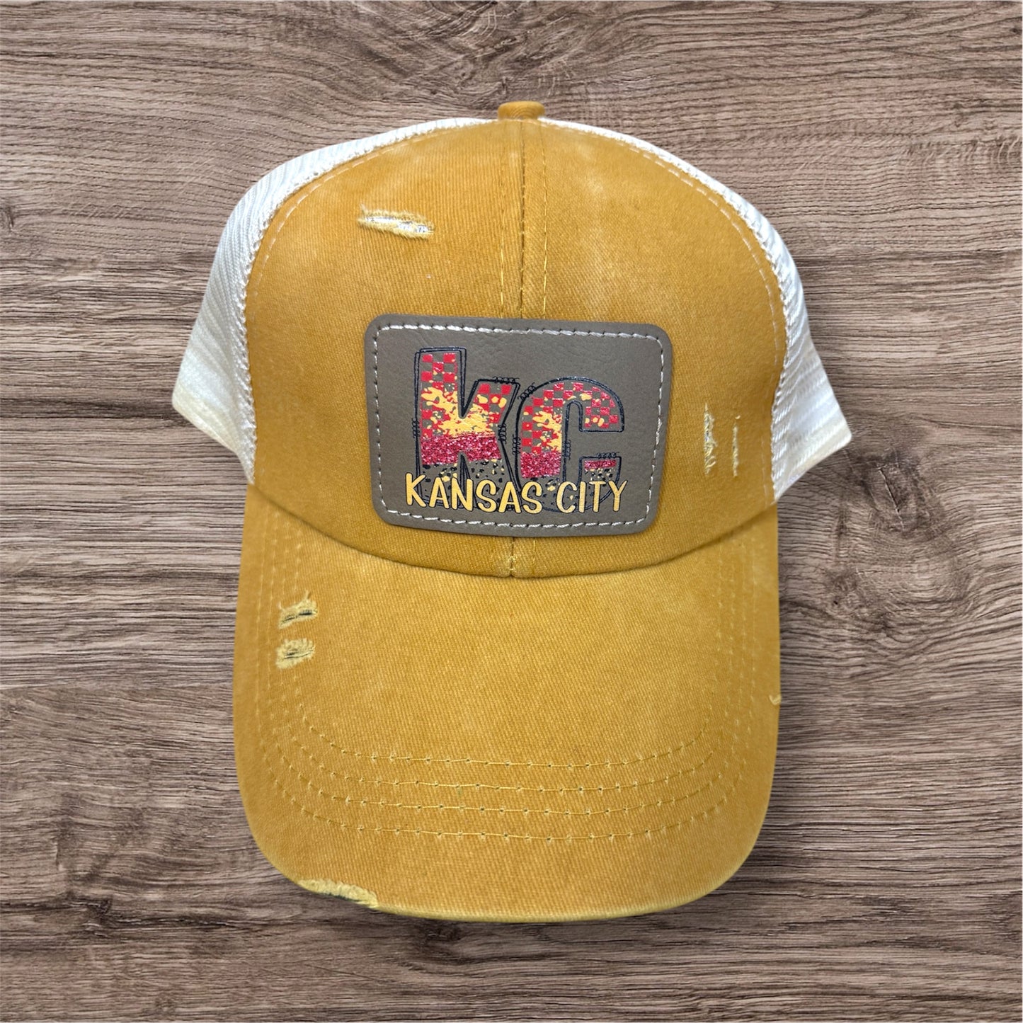 UV Printed Red/Yellow KC Checkered Paint Women's Criss Cross Hat
