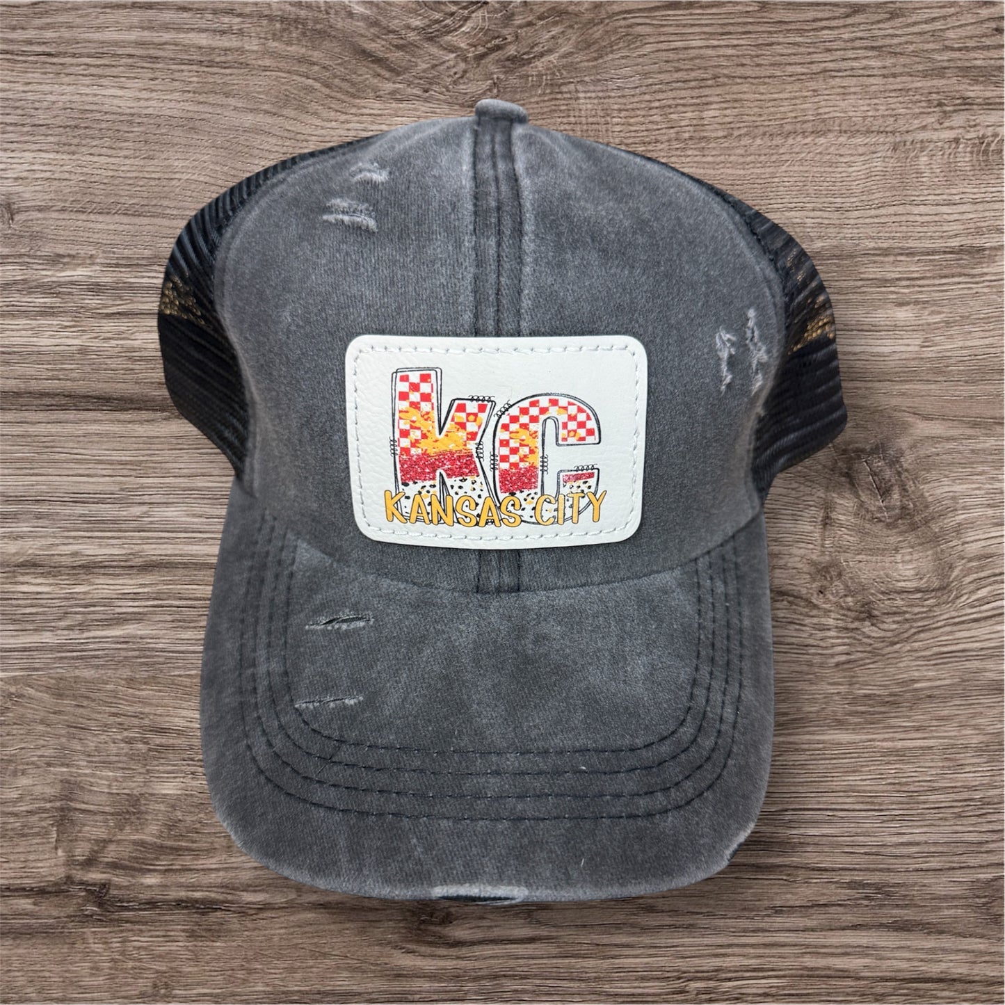 UV Printed Red/Yellow KC Checkered Paint Women's Criss Cross Hat