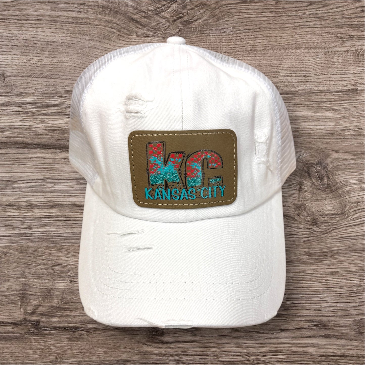 UV Printed Teal/Red KC Checkered Paint Women's Criss Cross Hat