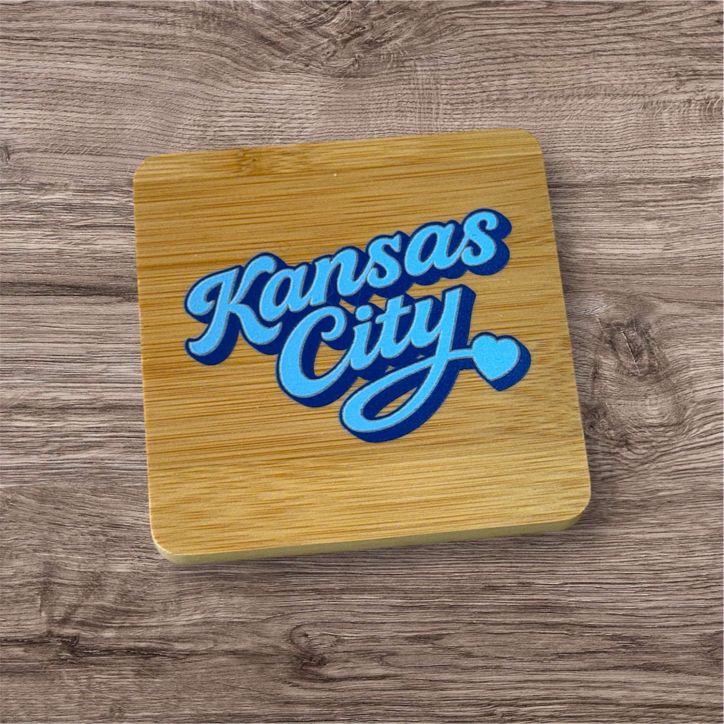UV Printed Royal Kansas City Script Wooden Coaster