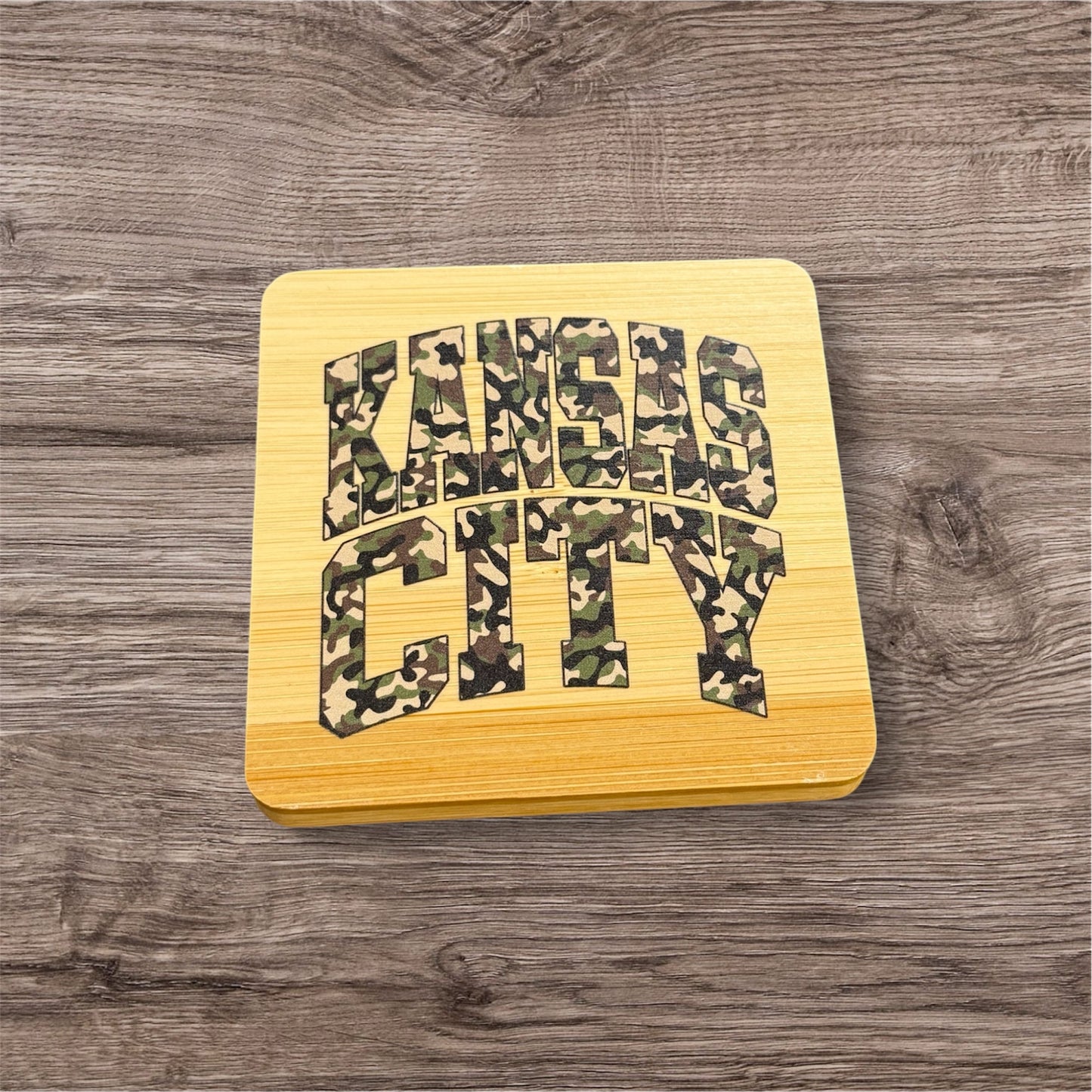 UV Printed Camo Kansas City Wooden Coaster