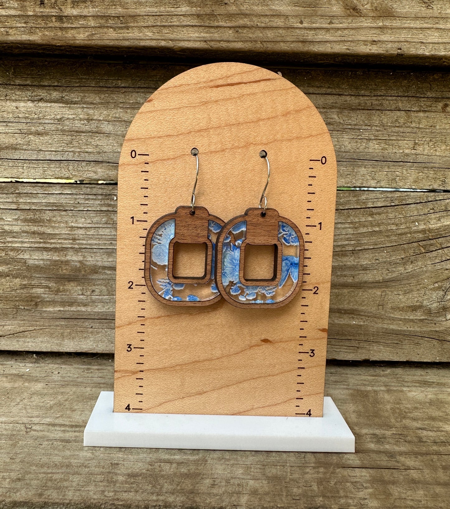 Blue Floral Square Inlay Earrings