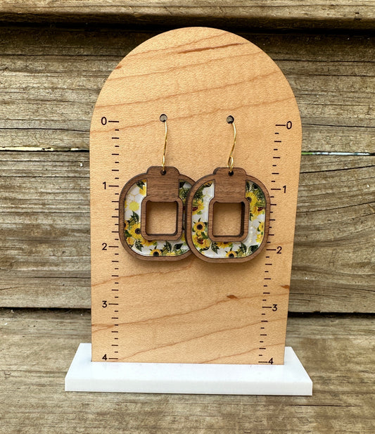 Sunflower Hive Square Inlay Earrings
