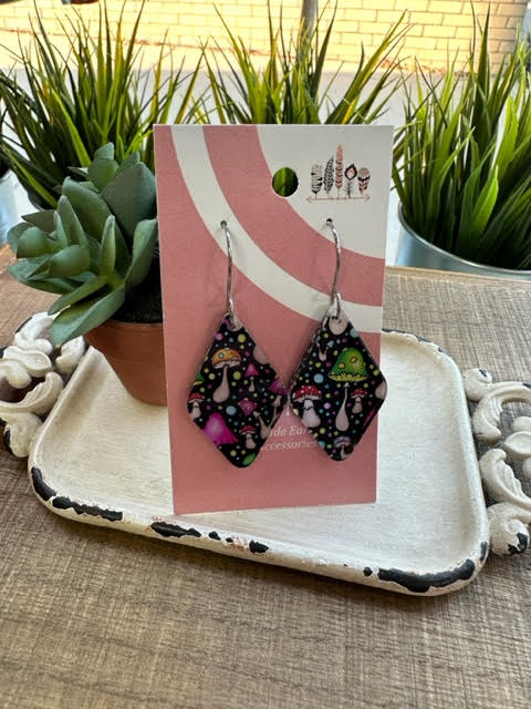 Groovy Mushrooms Print Dangle Earrings