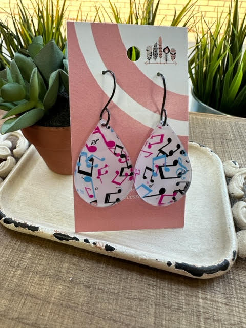 Musical Notes Print Dangle Earrings