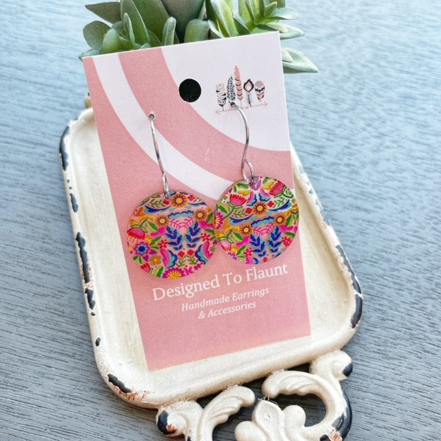 Traditional Mexican Floral Scattered Print Dangle Earrings