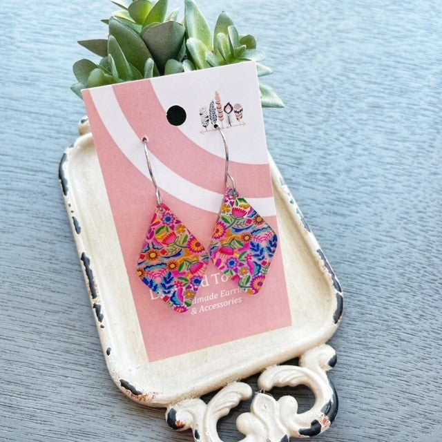 Traditional Mexican Floral Scattered Print Dangle Earrings