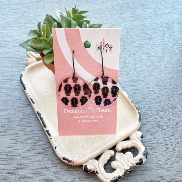 Coffin Scattered Print Dangle Earrings