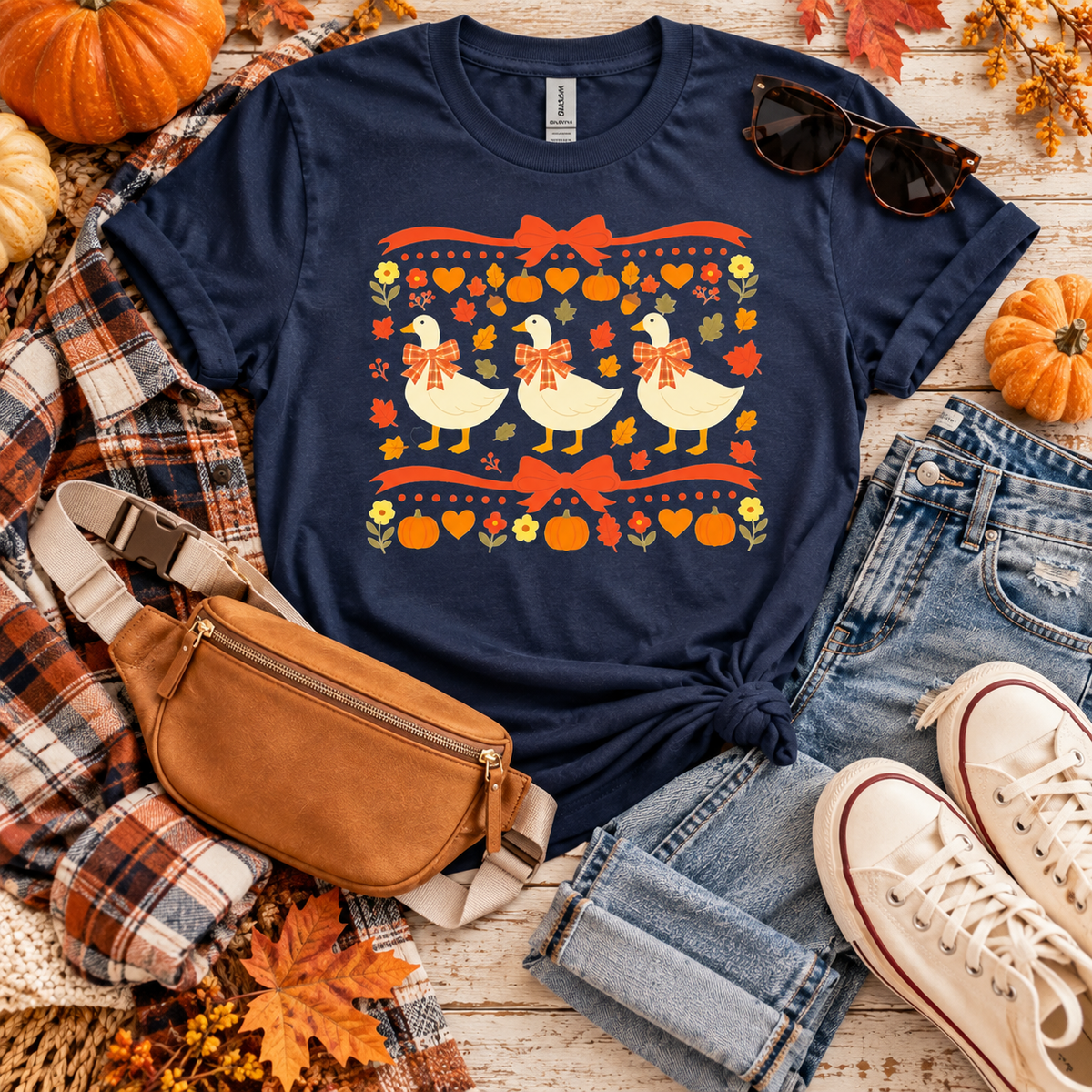 Fall Goose Women's Tee | Pumpkin Patch Shirt | Retro Goose Tee