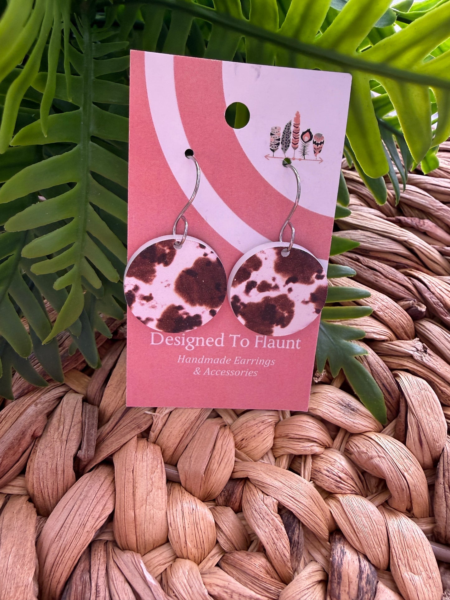 Brown Cow Print Acrylic Dangle Earrings