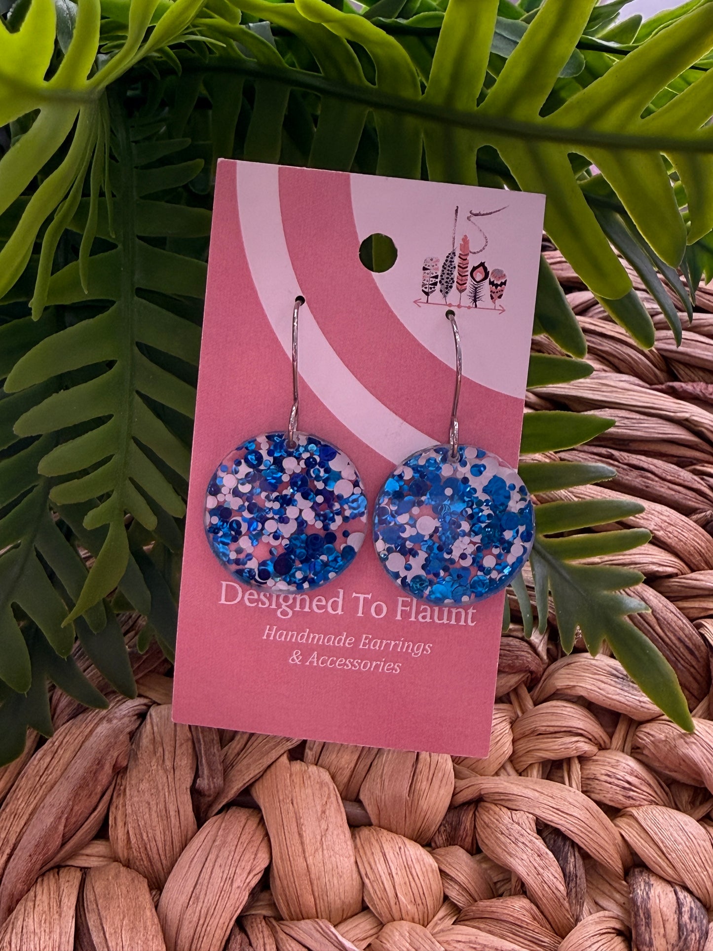 Blue and White Sparkle Acrylic Dangle Earrings