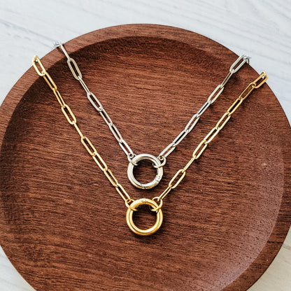 Charm Holder Premium Paperclip Chain Necklace