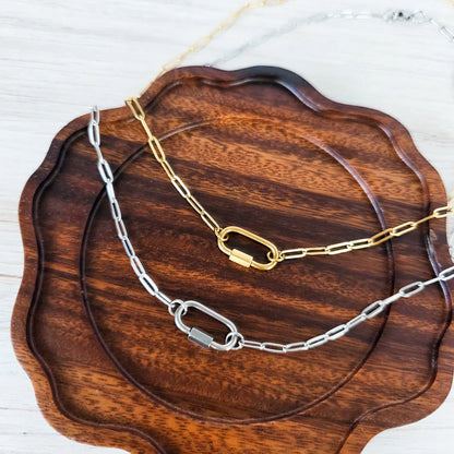 Oval Carabiner Paperclip Chain Necklace