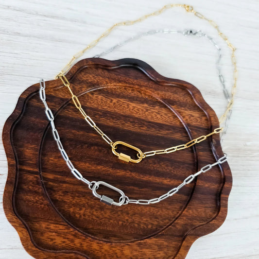 Oval Carabiner Paperclip Chain Necklace