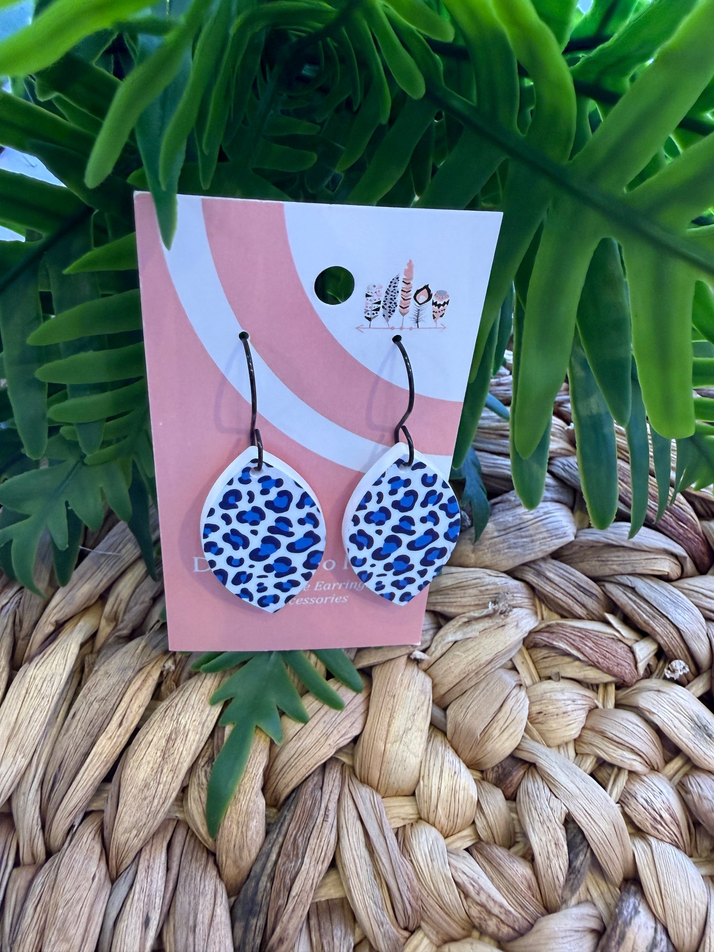 Blue Leopard Print Dangle Earrings