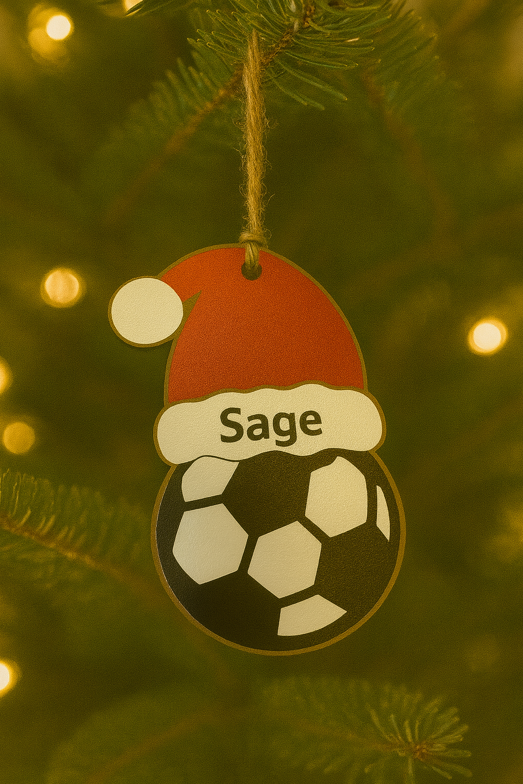 UV Printed Santa's Soccer Player Personalized Name Ornament