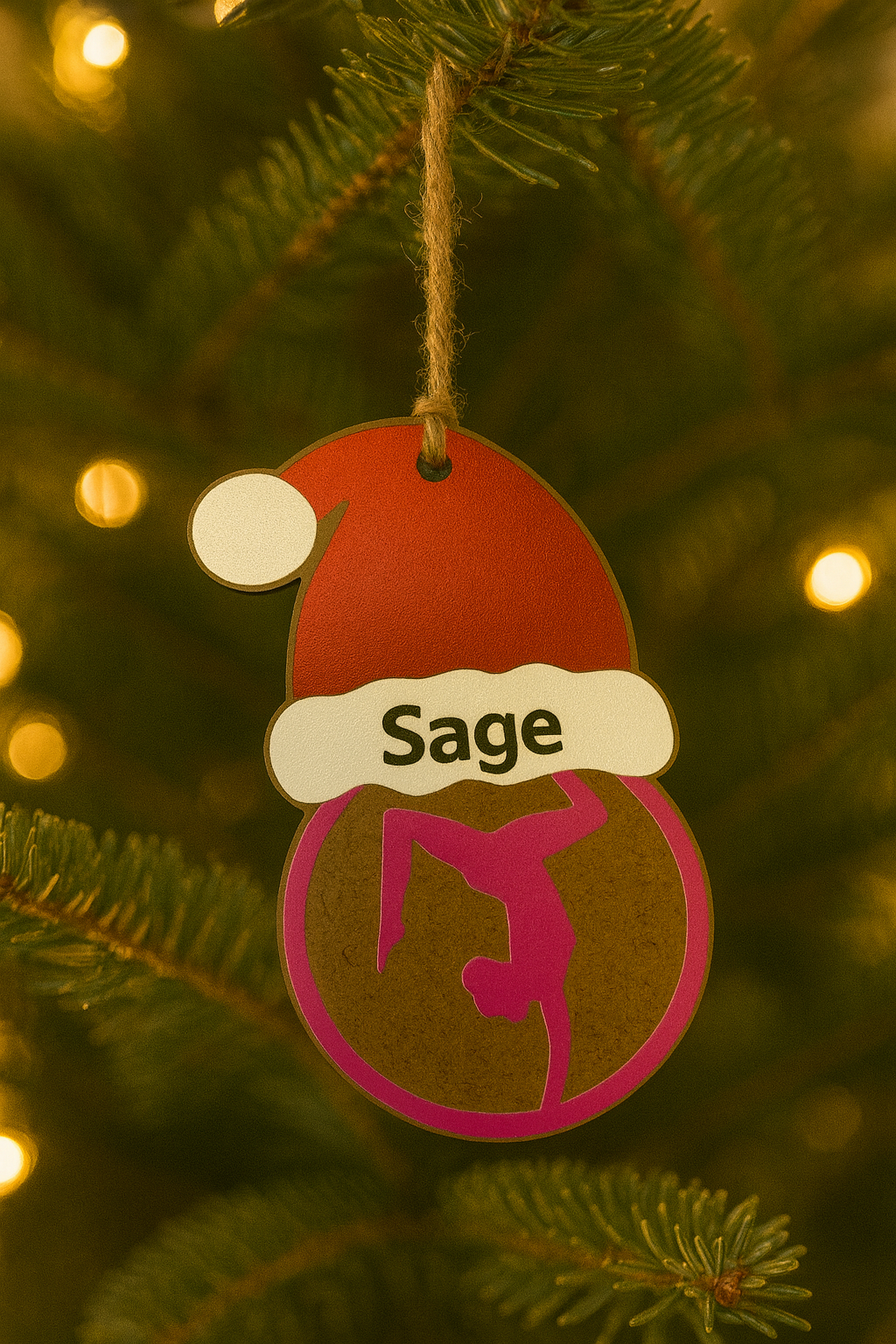 UV Printed Santa's Gymnast Personalized Name Ornament