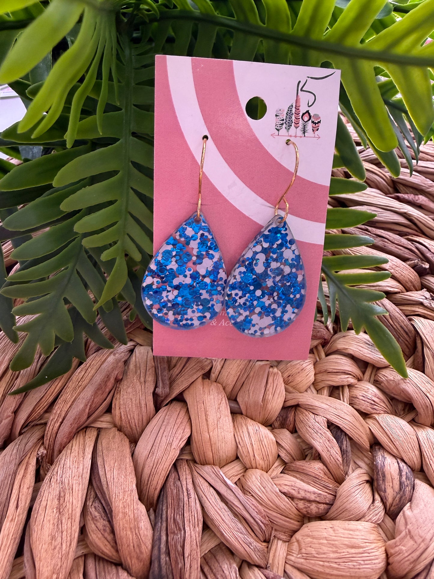 Blue and White Sparkle Acrylic Dangle Earrings