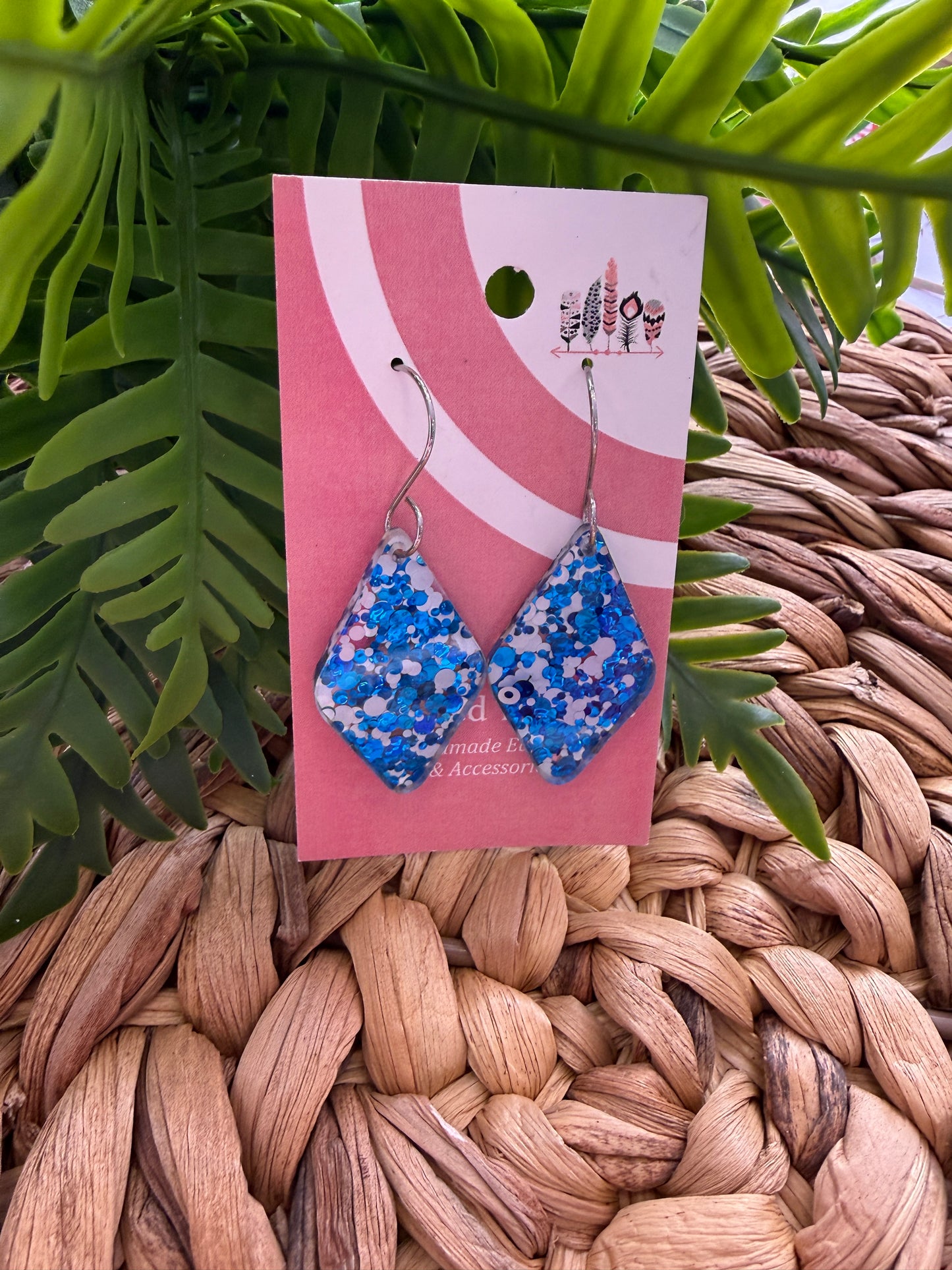 Blue and White Sparkle Acrylic Dangle Earrings