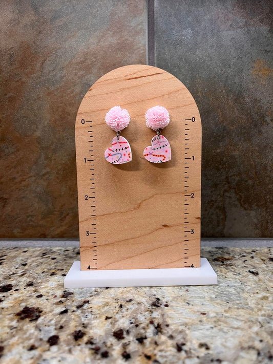 Puffball Angled Hearts Taylor Swift Bracelets Acrylic Dangle Earrings