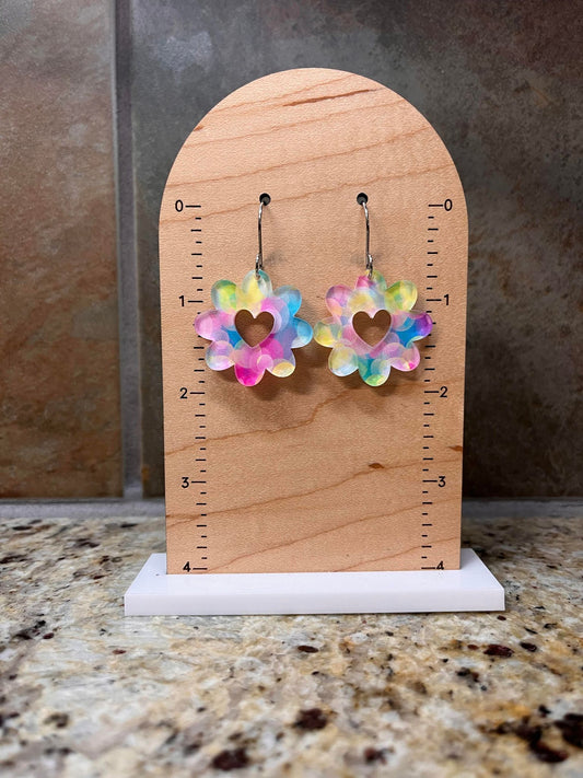 Bloom Heart Cutout Fading Circles Acrylic Dangle Earrings