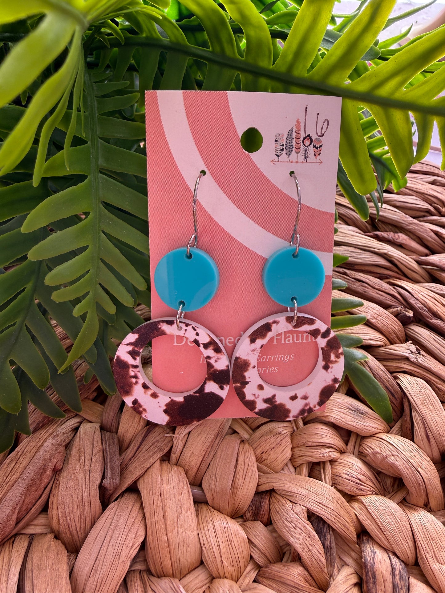 Brown Cow Print Acrylic Dangle Earrings