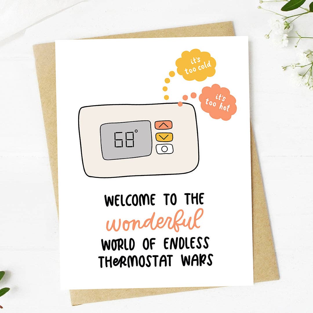 "Welcome to the endless thermostat war" Funny Wedding Card