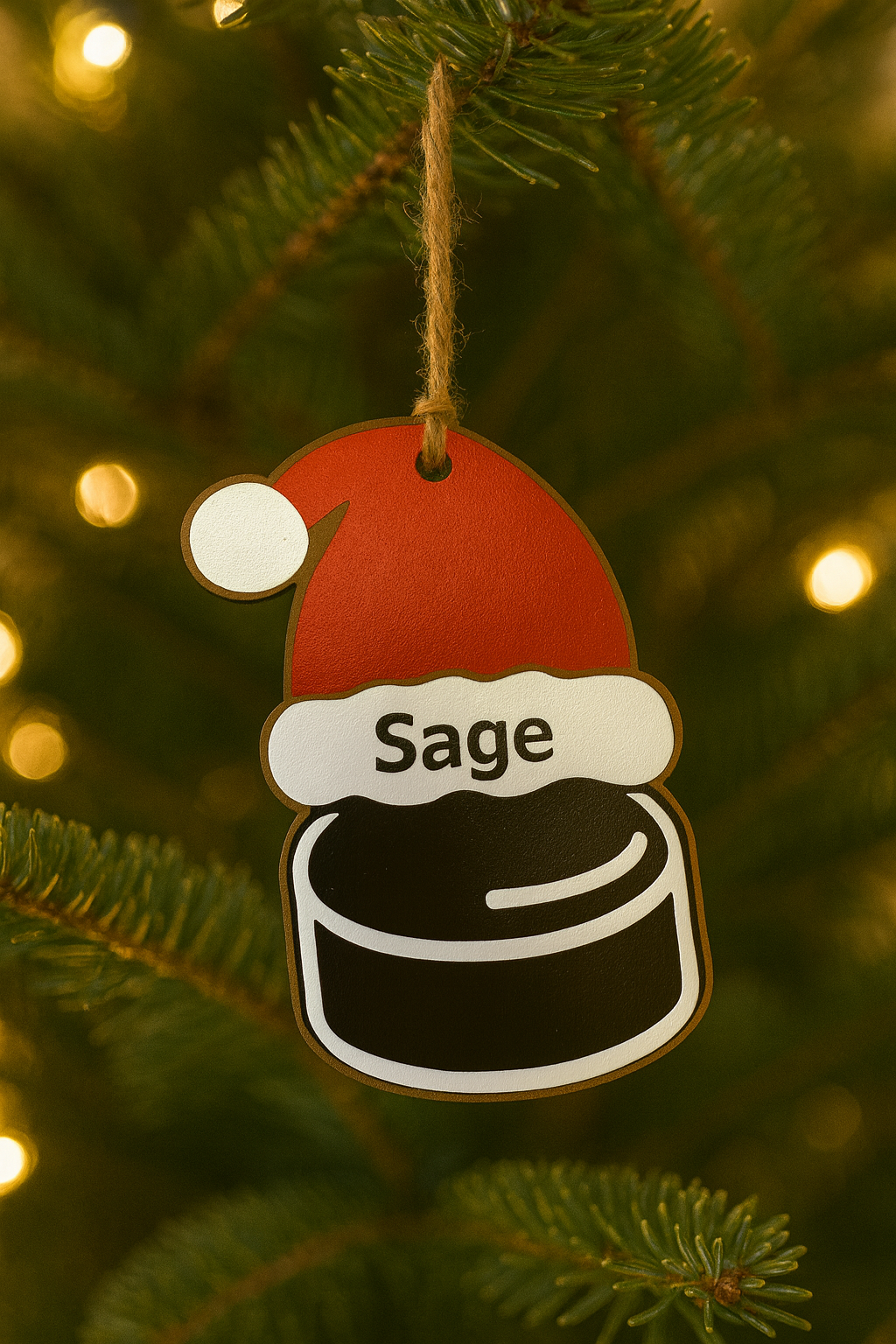 UV Printed Santa's Hockey Player Personalized Name Ornament