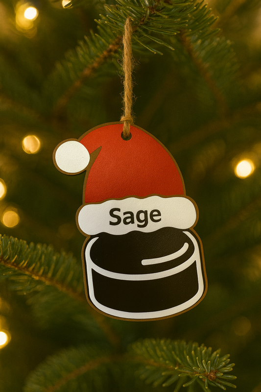 UV Printed Santa's Hockey Player Personalized Name Ornament