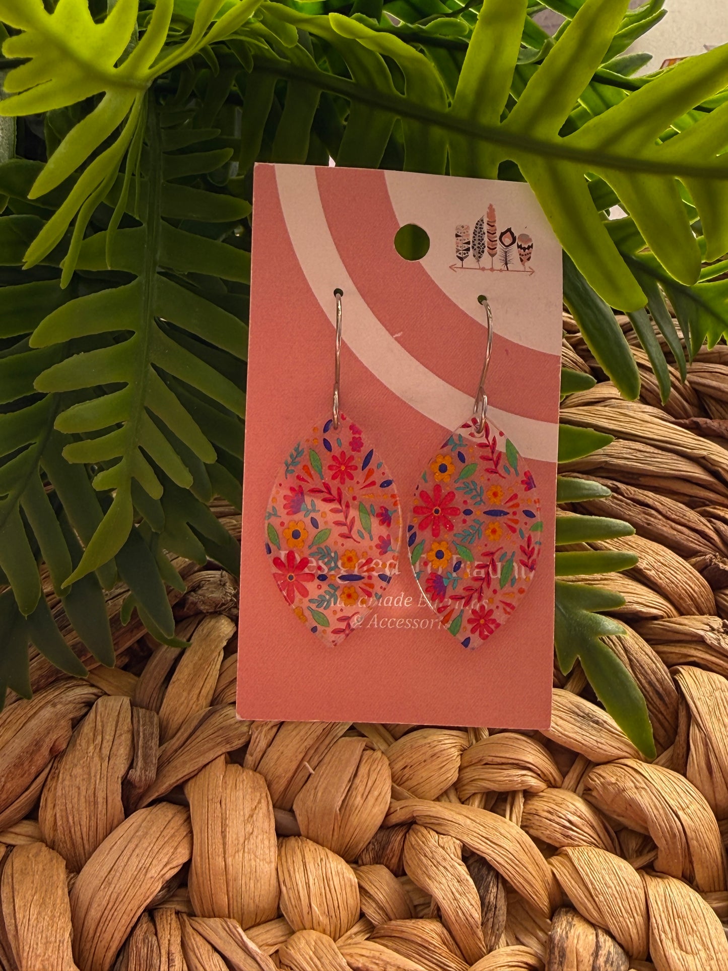 Pink Scattered Floral Acrylic Dangle Earrings