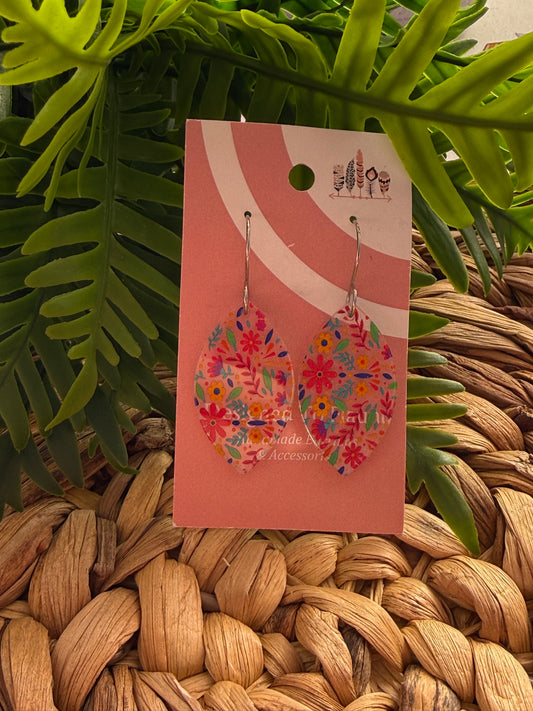 Pink Scattered Floral Acrylic Dangle Earrings