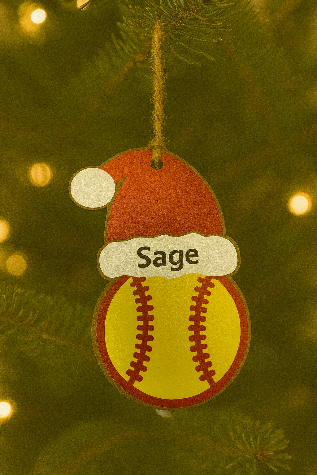 UV Printed Santa's Softball Player Personalized Name Ornament