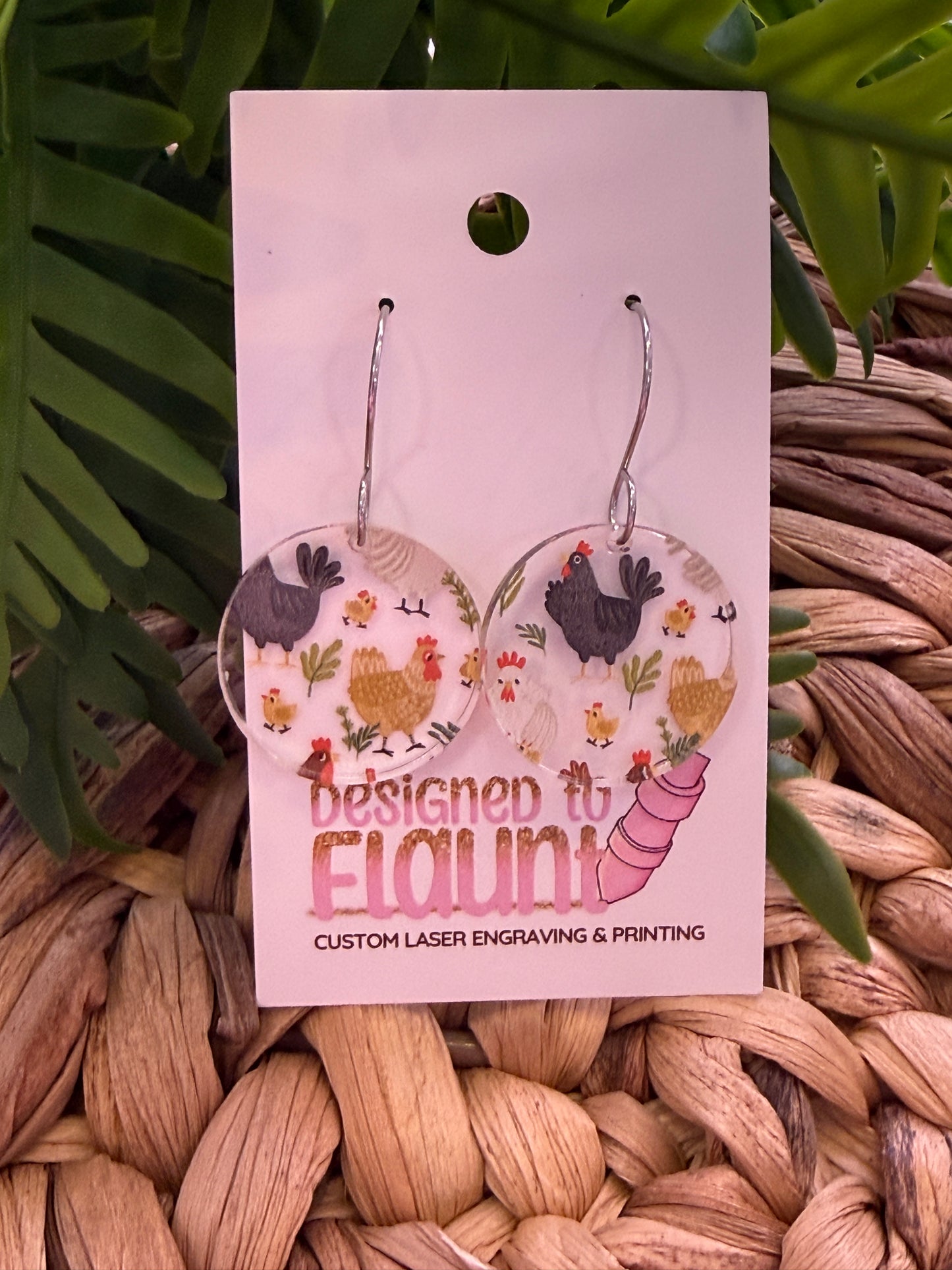 Chickens Scattered Print Dangle Earrings
