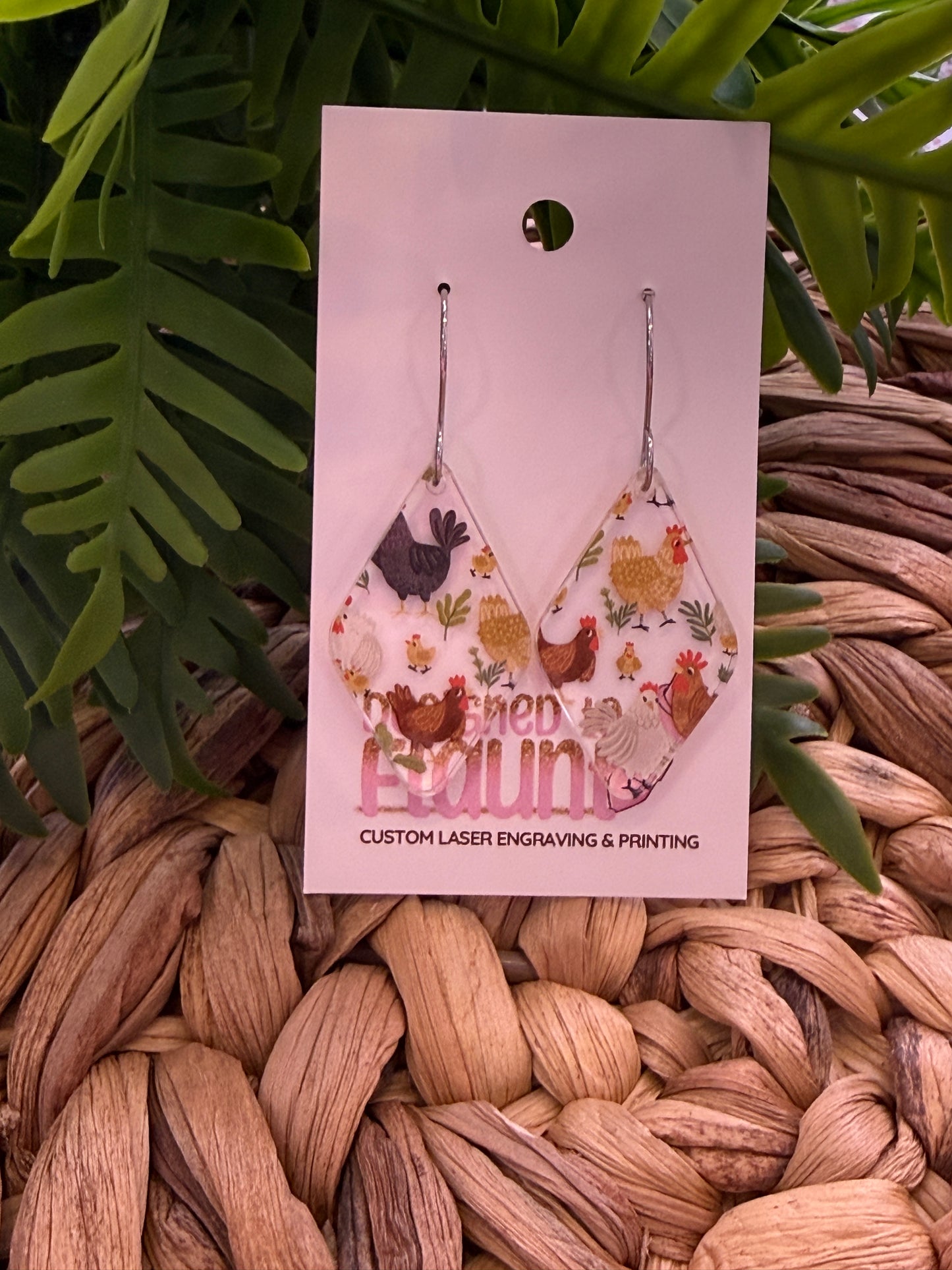Chickens Scattered Print Dangle Earrings
