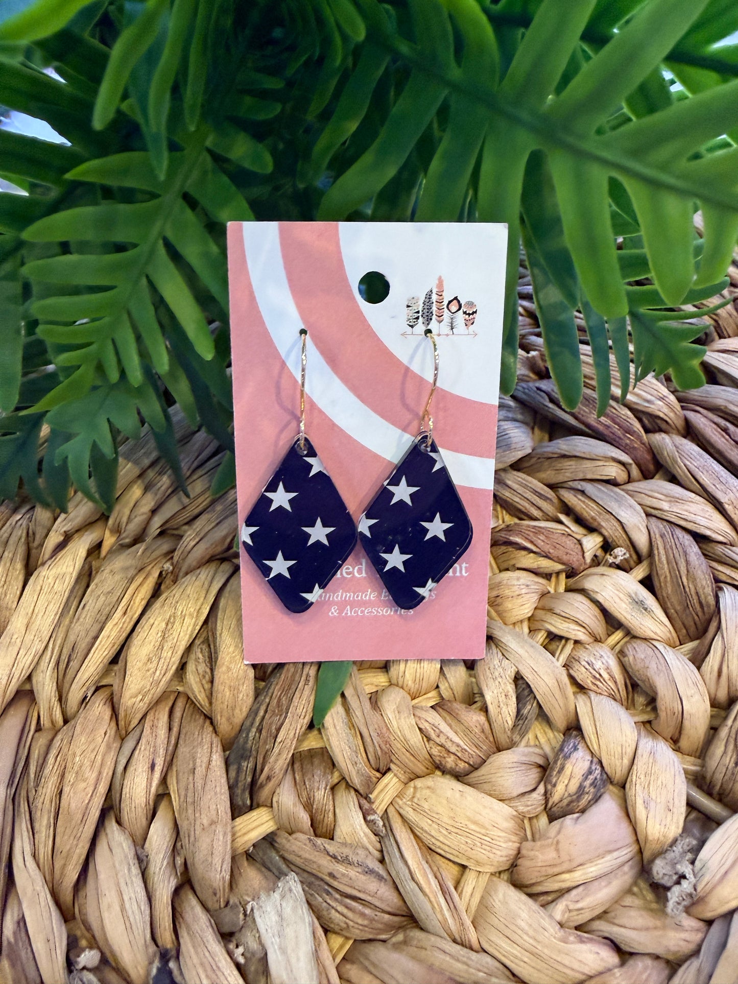 Navy Stars Scattered Print Dangle Earrings