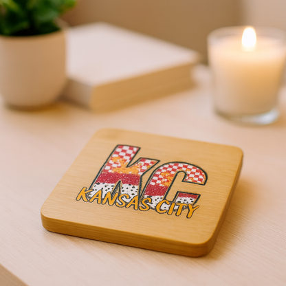 UV Printed Red KC Checkered Paint Wooden Coaster