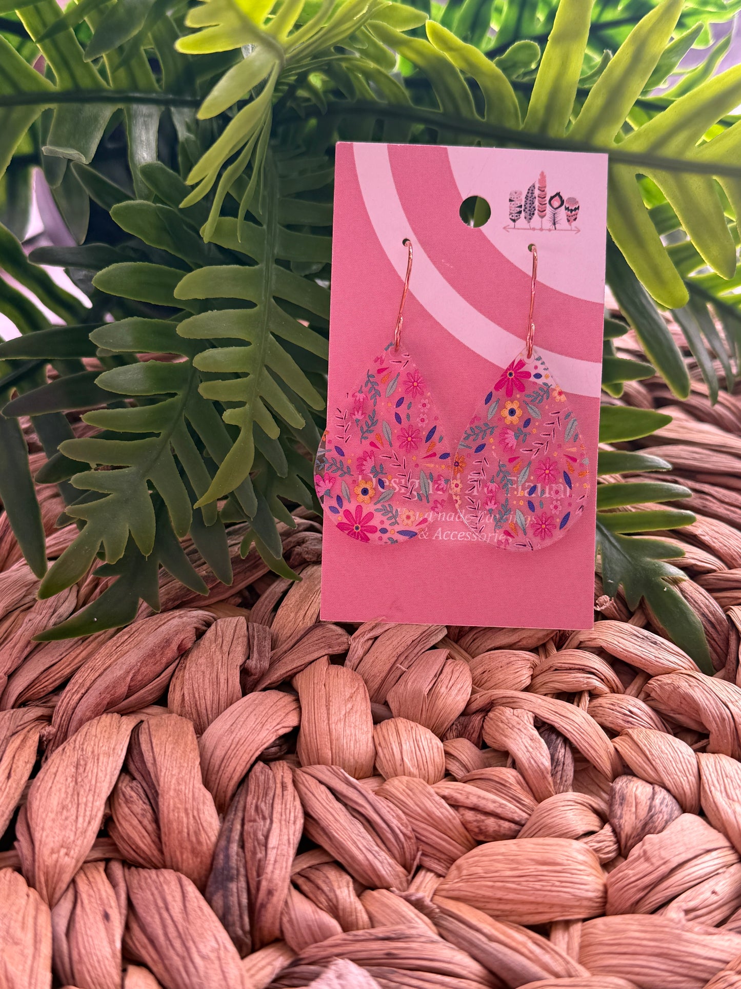 Pink Scattered Floral Acrylic Dangle Earrings