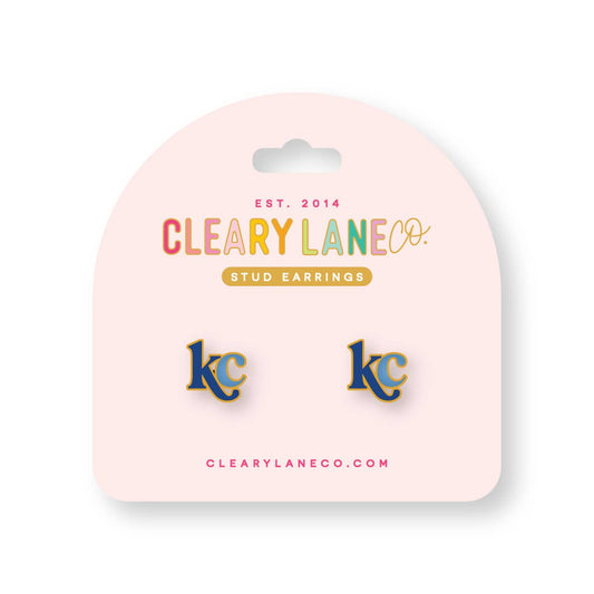 Kansas City KC Letters Enamel Stud Earrings | Royal Blue