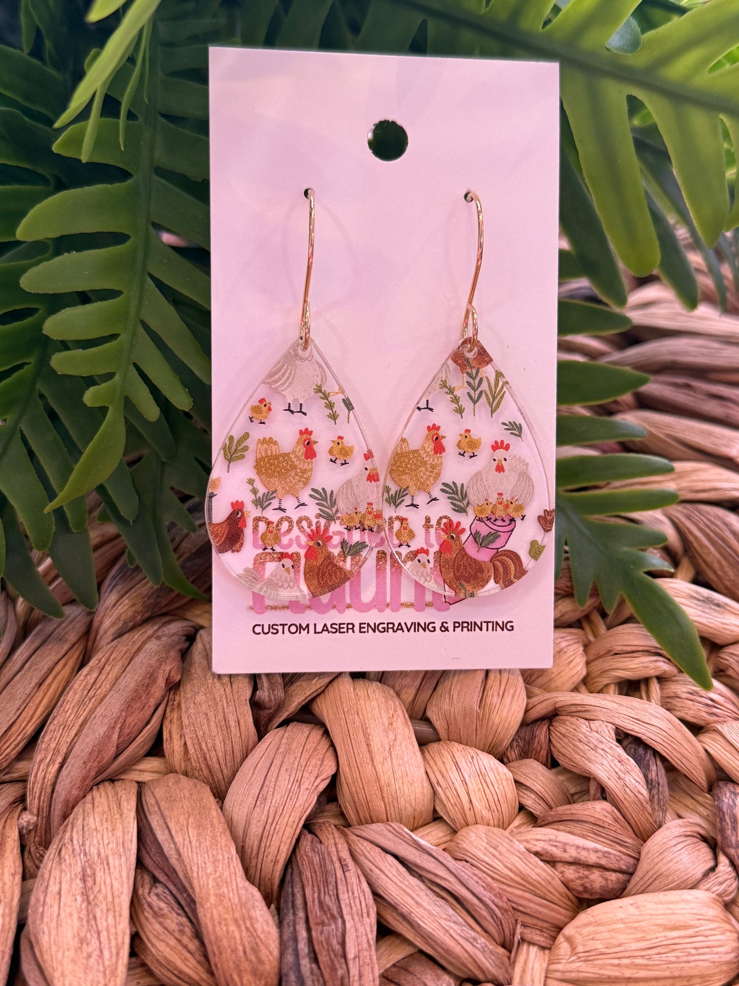 Chickens Scattered Print Dangle Earrings