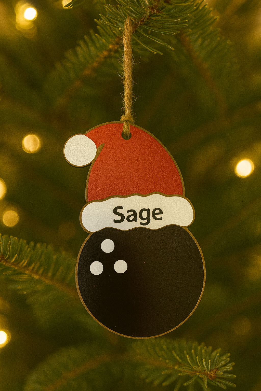 UV Printed Santa's Bowler Personalized Name Ornament