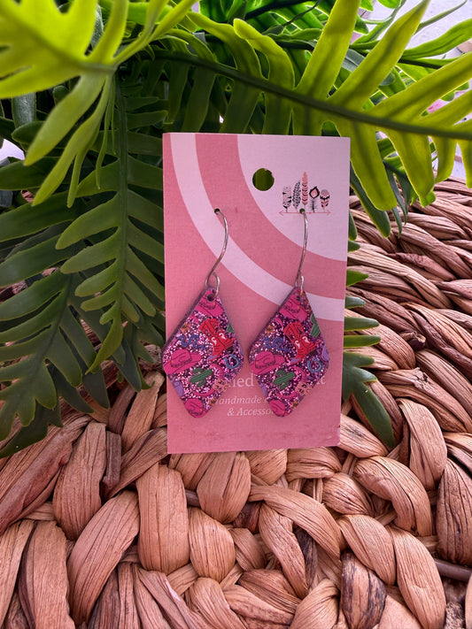 Cowgirl Chic on Purple Glitter Acrylic Dangle Earrings