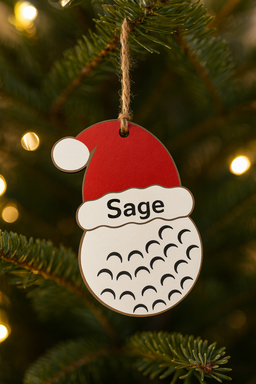 UV Printed Santa's Golfer Personalized Name Ornament