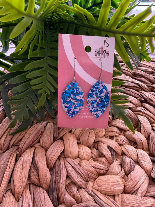 Blue and White Sparkle Acrylic Dangle Earrings